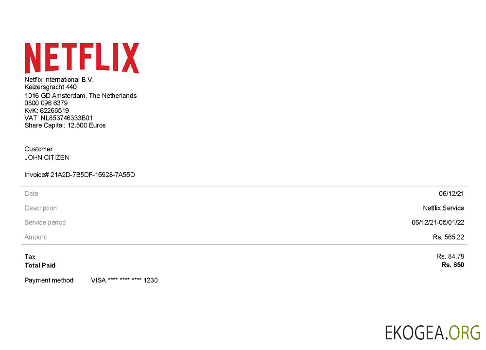Modèle de facture Netflix aux États , Unis